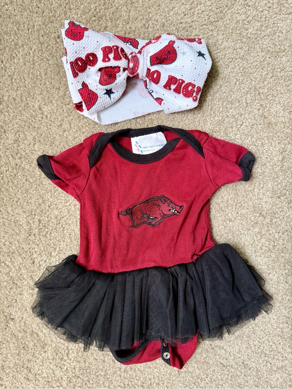 Arkansas Razorbacks Red & Black Tutu Onesie with Hair Bow Size Newborn